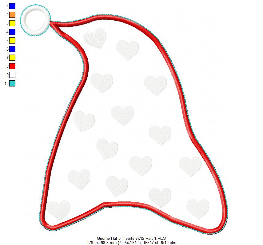 Gnome Hat of Hearts Ornament - ITH Project - Machine Embroidery Design