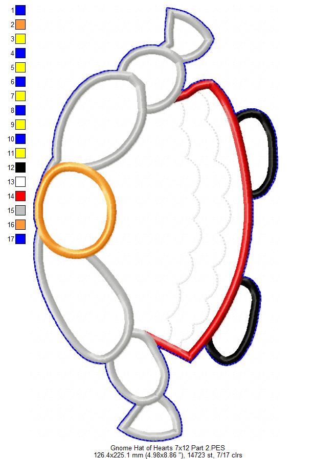Gnome Hat of Hearts Ornament - ITH Project - Machine Embroidery Design