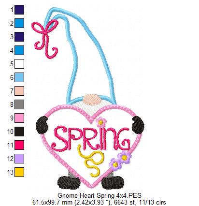 Spring Gnome Heart - Applique