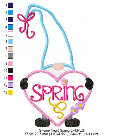 Spring Gnome Heart - Applique