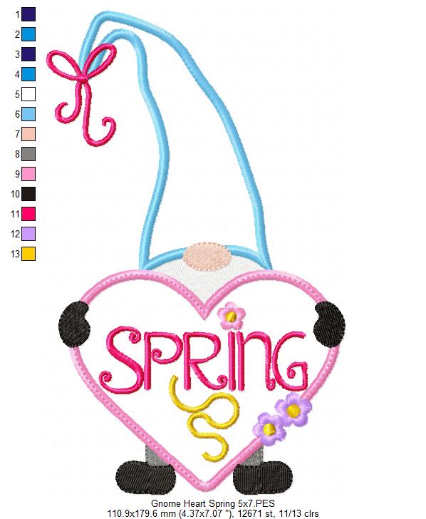 Spring Gnome Heart - Applique