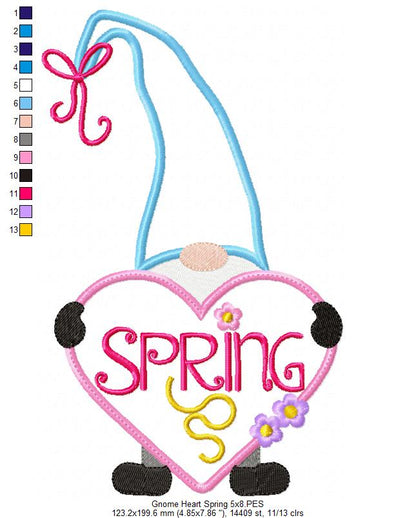 Spring Gnome Heart - Applique