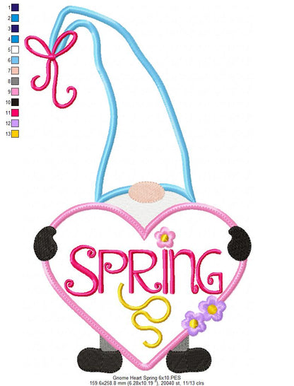Spring Gnome Heart - Applique