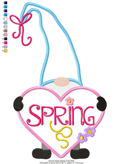 Spring Gnome Heart - Applique