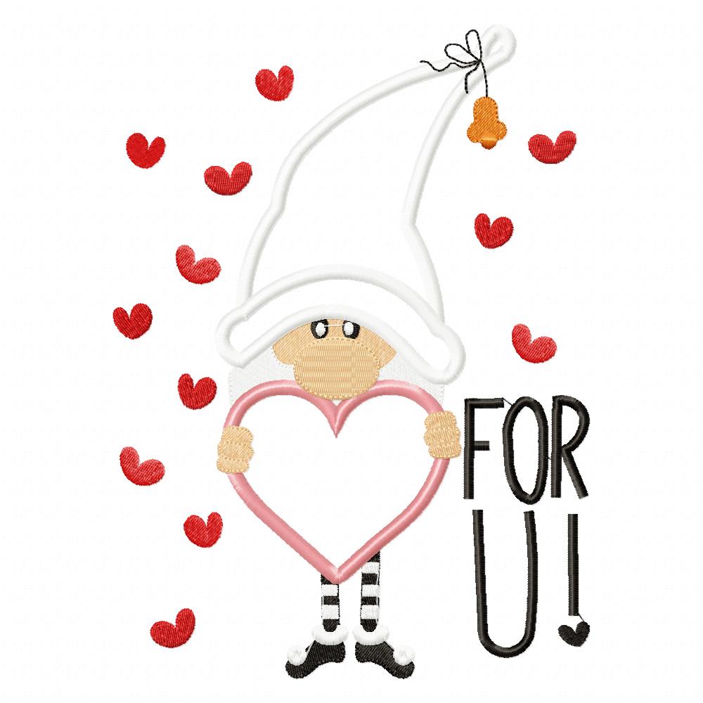 Gnome Hearts For U – Appliqué – Machine Embroidery Design