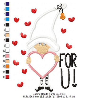 Gnome Hearts For U – Appliqué – Machine Embroidery Design