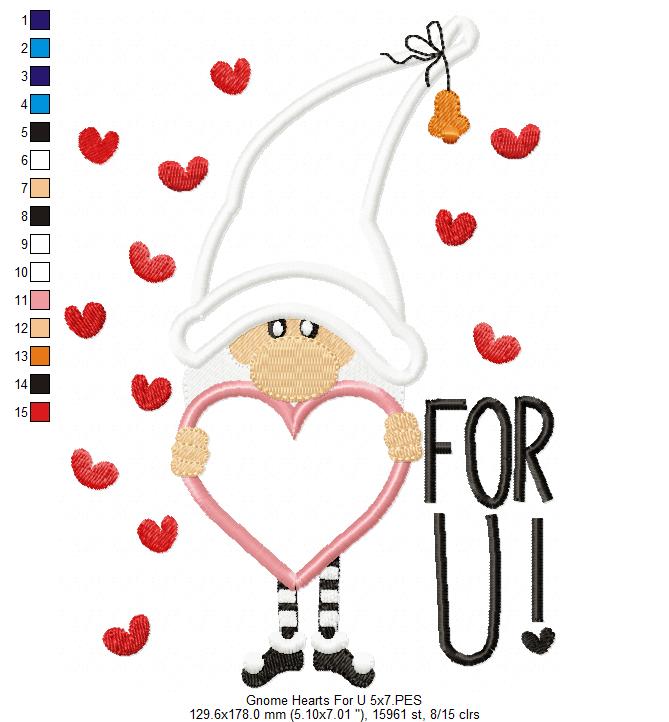 Gnome Hearts For U – Appliqué – Machine Embroidery Design