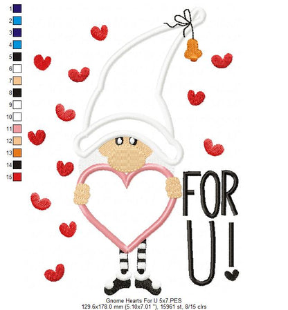 Gnome Hearts For U – Appliqué – Machine Embroidery Design