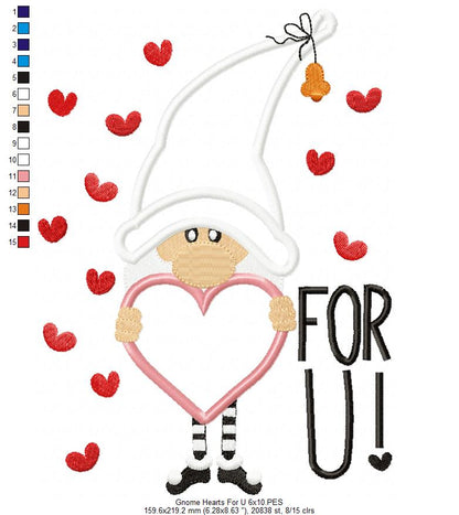 Gnome Hearts For U – Appliqué – Machine Embroidery Design