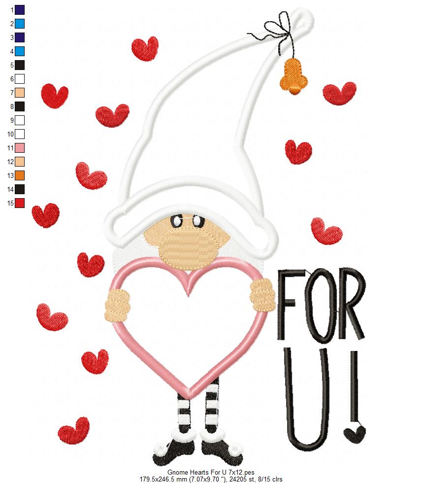 Gnome Hearts For U – Appliqué – Machine Embroidery Design