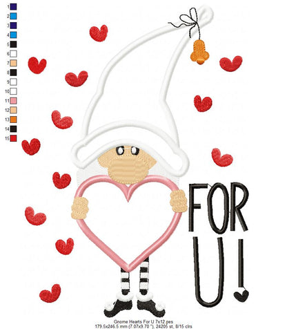 Gnome Hearts For U – Appliqué – Machine Embroidery Design