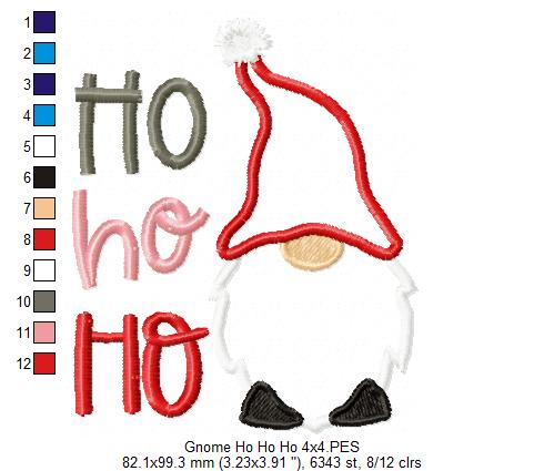 Christmas Gnome Ho Ho Ho - Applique Embroidery