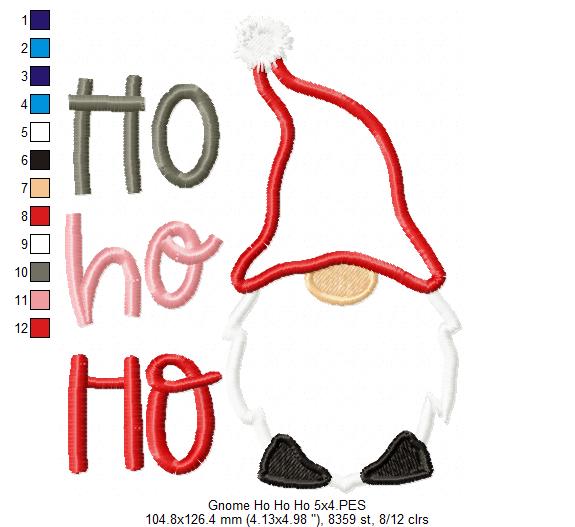 Christmas Gnome Ho Ho Ho - Applique Embroidery