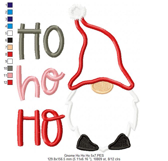 Christmas Gnome Ho Ho Ho - Applique Embroidery