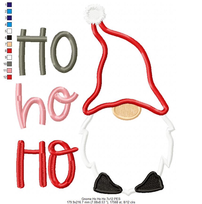 Christmas Gnome Ho Ho Ho - Applique Embroidery