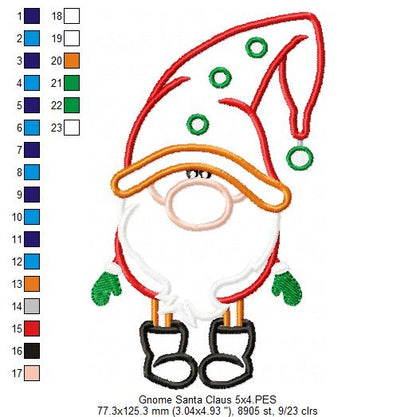 Christmas Gnome Santa Claus - Applique - Machine Embroidery Design