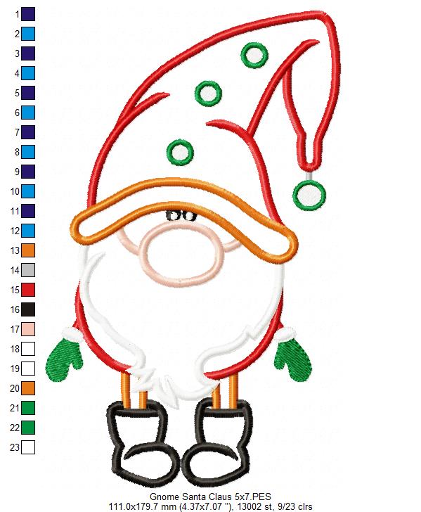 Christmas Gnome Santa Claus - Applique - Machine Embroidery Design