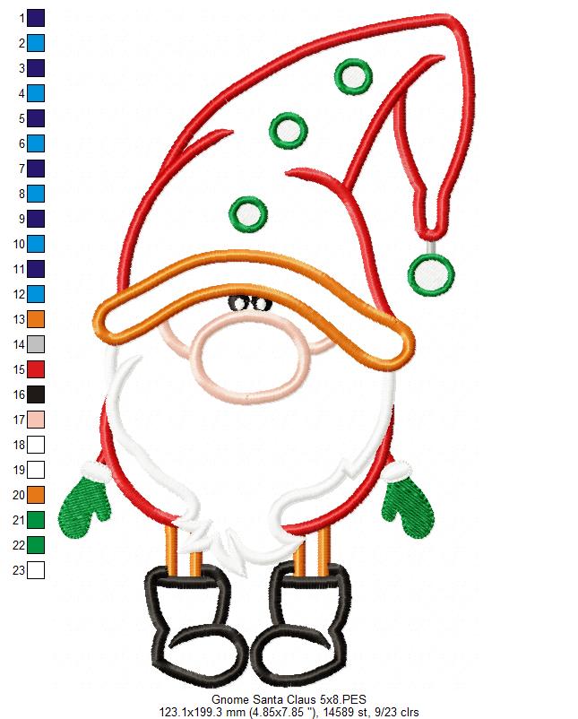 Christmas Gnome Santa Claus - Applique - Machine Embroidery Design