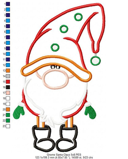 Christmas Gnome Santa Claus - Applique - Machine Embroidery Design