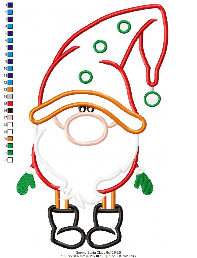 Christmas Gnome Santa Claus - Applique - Machine Embroidery Design