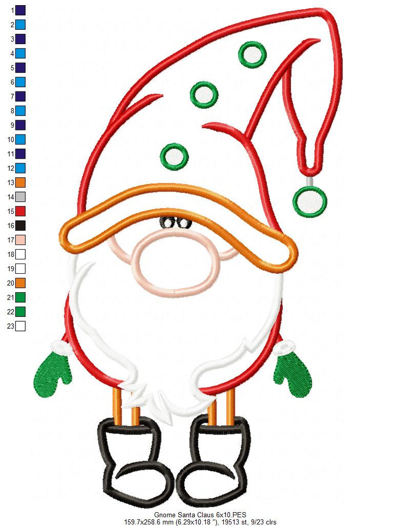 Christmas Gnome Santa Claus - Applique - Machine Embroidery Design