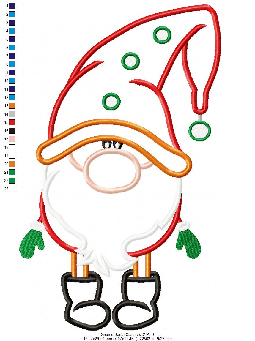 Christmas Gnome Santa Claus - Applique - Machine Embroidery Design