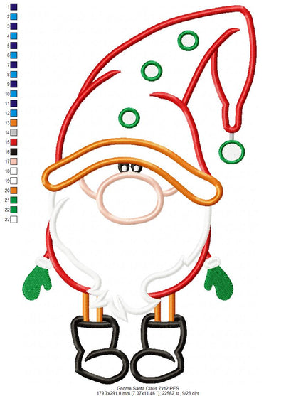 Christmas Gnome Santa Claus - Applique - Machine Embroidery Design