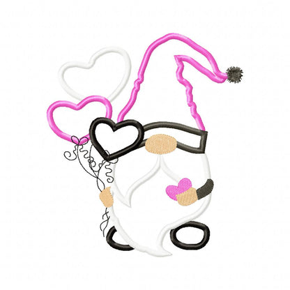 Valentines Gnome Boy with Balloons - Applique Embroidery