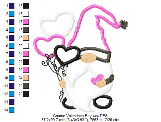 Valentines Gnomes Girl and Boy - Applique - Set of 2 designs