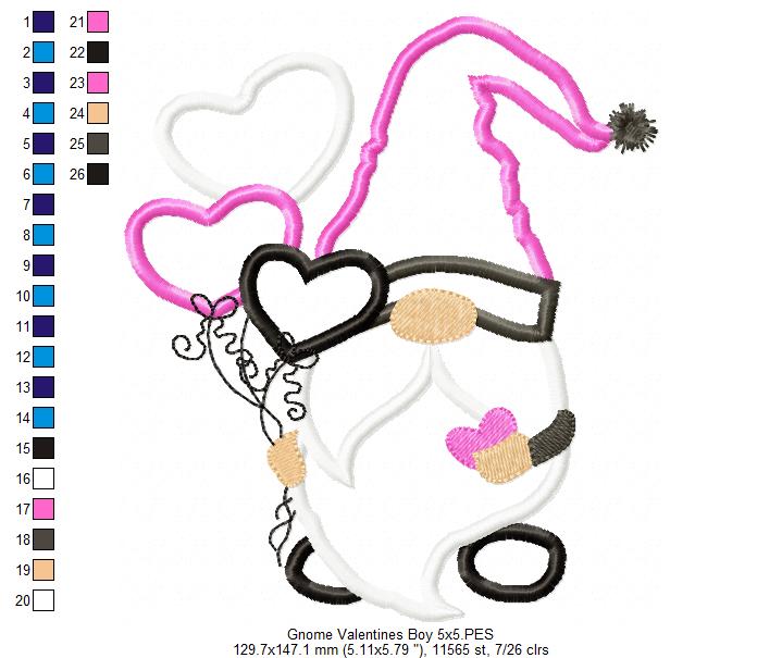 Valentines Gnomes Girl and Boy - Applique - Set of 2 designs