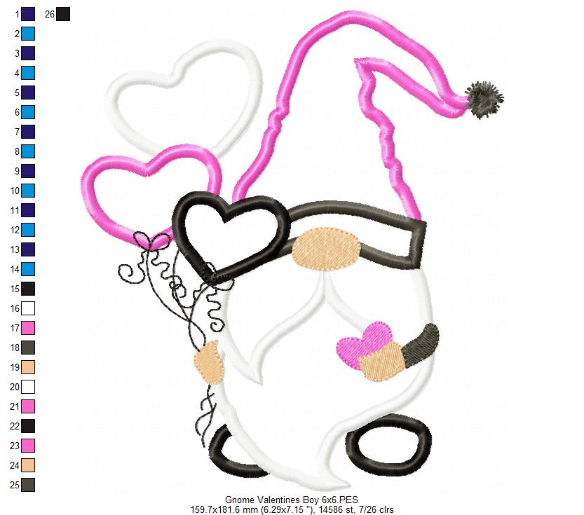 Valentines Gnomes Girl and Boy - Applique - Set of 2 designs