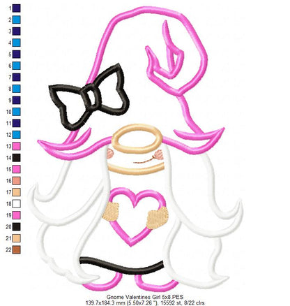 Valentines Gnome Girl with Heart - Applique Embroidery