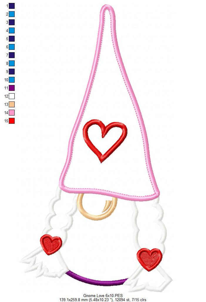 Love Gnome Girl - Applique - Machine Embroidery Design
