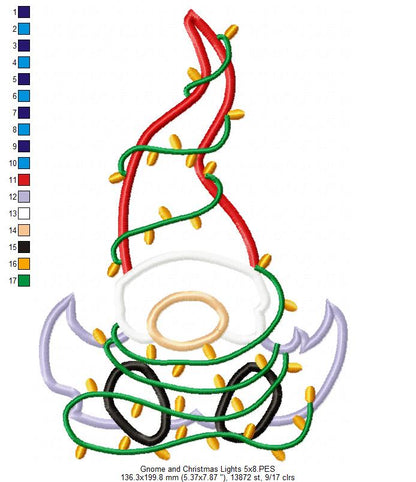 Gnome and Christmas Lights - Applique Embroidery