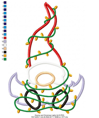 Gnome and Christmas Lights - Applique Embroidery