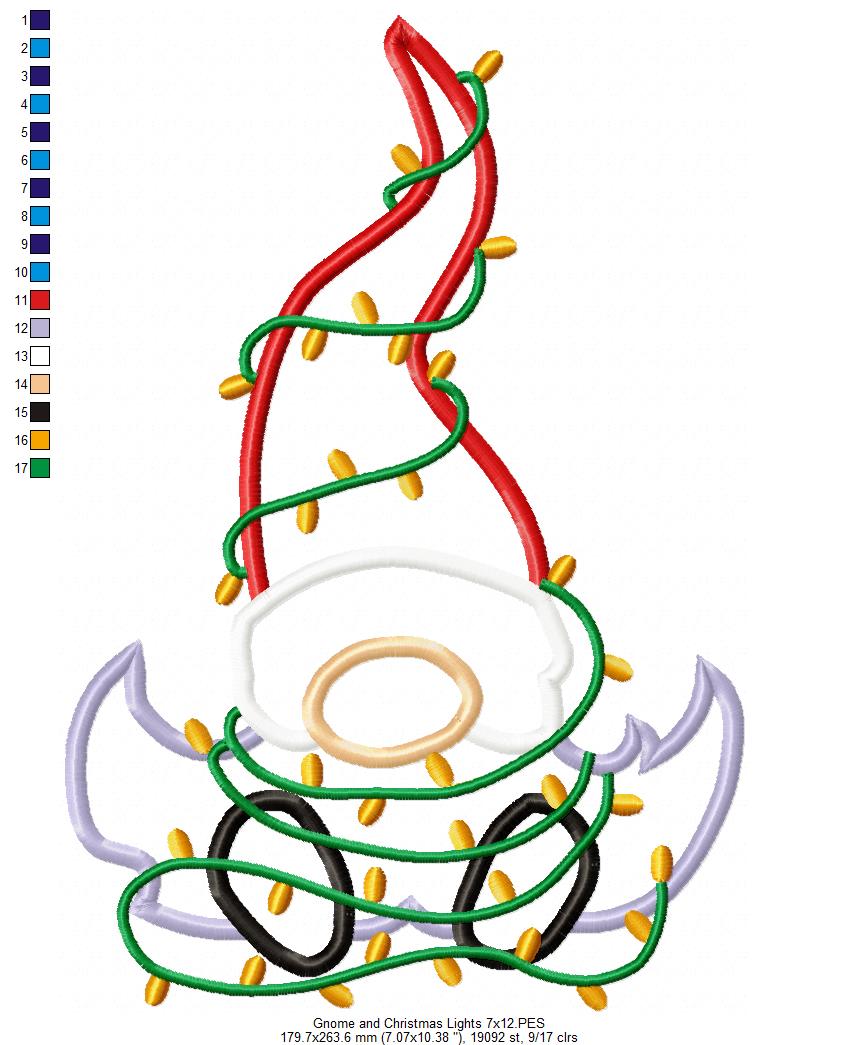 Gnome and Christmas Lights - Applique Embroidery