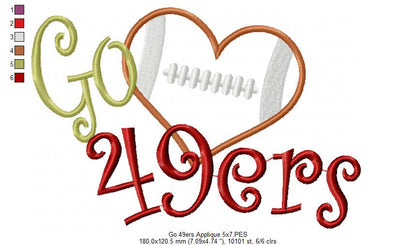 Football Go 49ers - Applique
