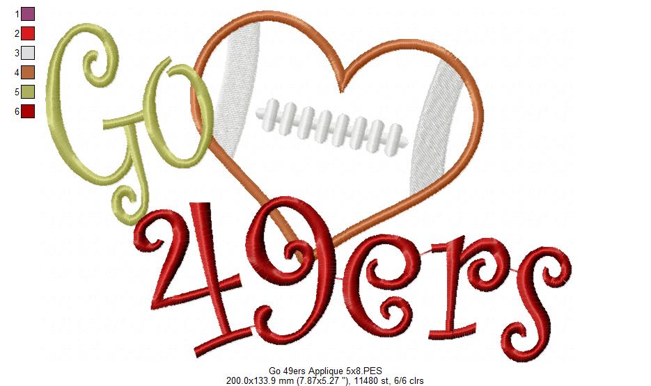 Football Go 49ers - Applique