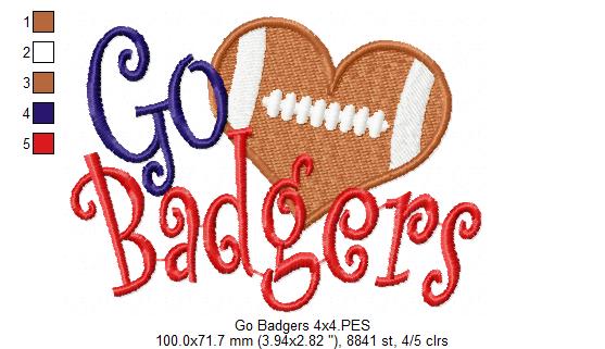 Football Go Badgers - Fill Stitch