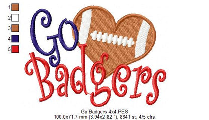 Football Go Badgers - Fill Stitch