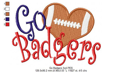 Football Go Badgers - Fill Stitch