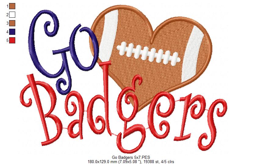 Football Go Badgers - Fill Stitch