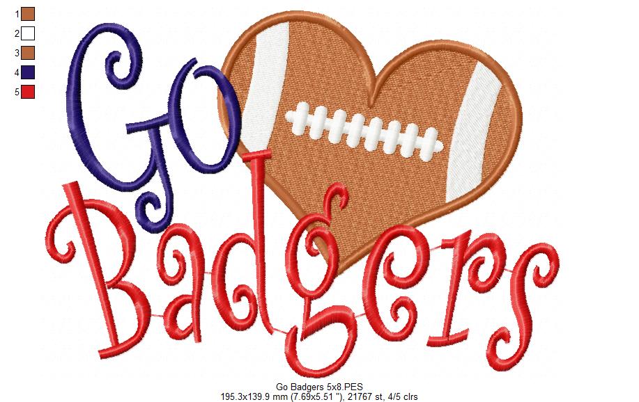 Football Go Badgers - Fill Stitch
