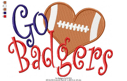 Football Go Badgers - Fill Stitch
