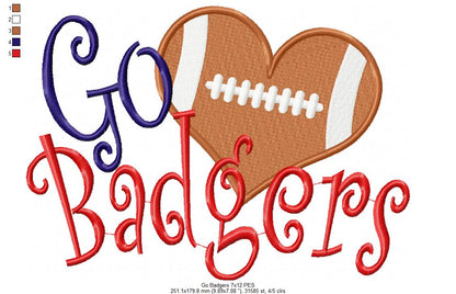 Football Go Badgers - Fill Stitch