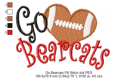 Football Go Bearcats - Fill Stitch