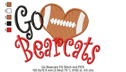 Football Go Bearcats - Fill Stitch