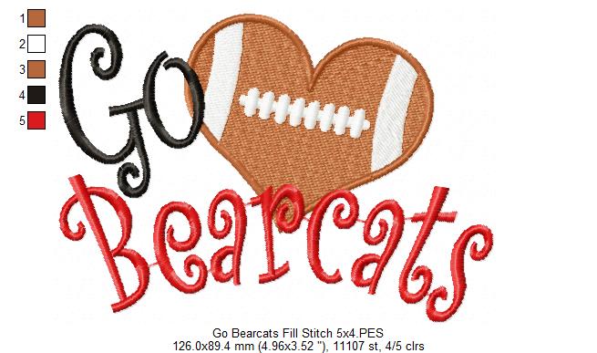Football Go Bearcats - Fill Stitch