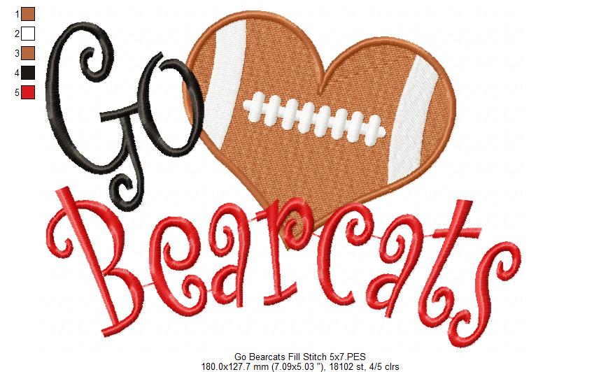 Football Go Bearcats - Fill Stitch