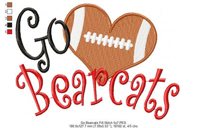 Football Go Bearcats - Fill Stitch